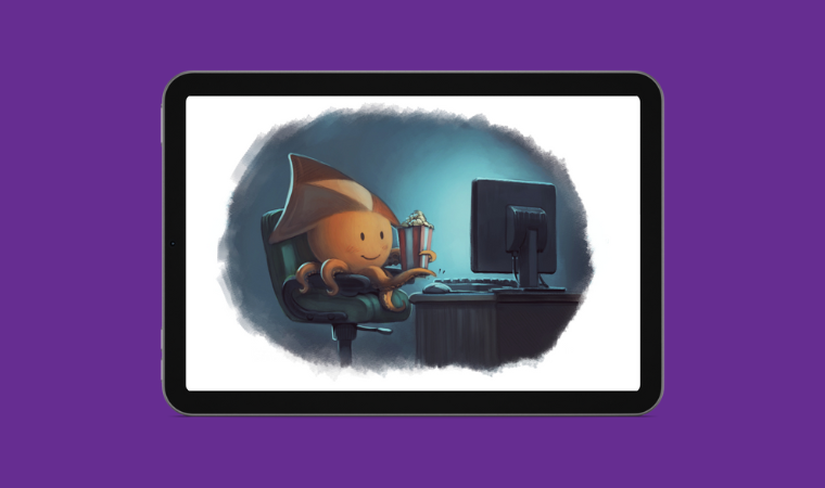 Illustration of the Peertube mascot in front of a screen